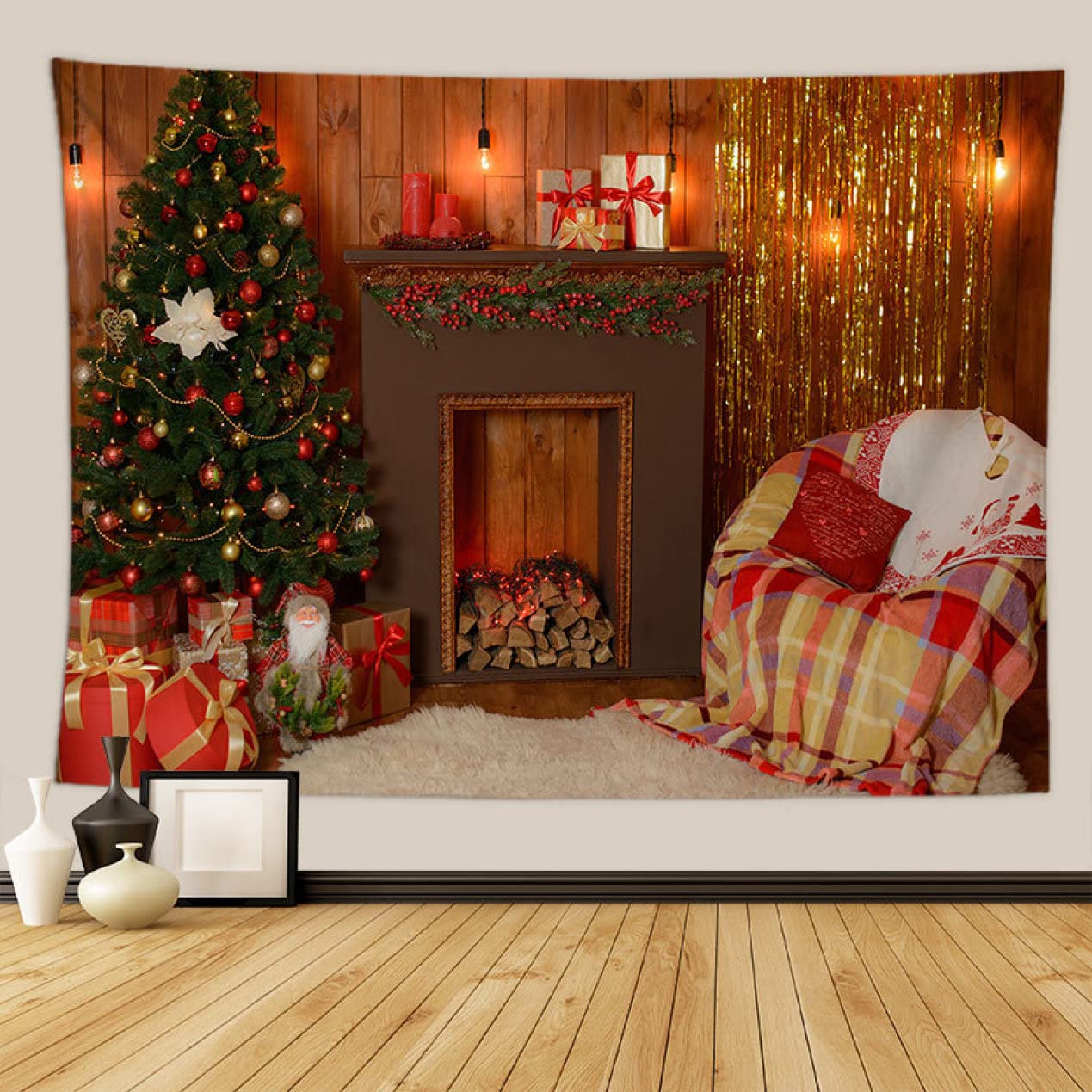 クリスマス タペストリー ツリー もみの木 壁飾り 壁飾り ブラック