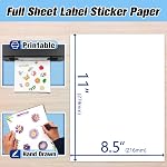 Koala Sticker Paper, Matte White, 100 Feuilles 8.5x11 pouces Imprimable Feuille complète Papier d'étiquette pour imprimantes jet d'encre
