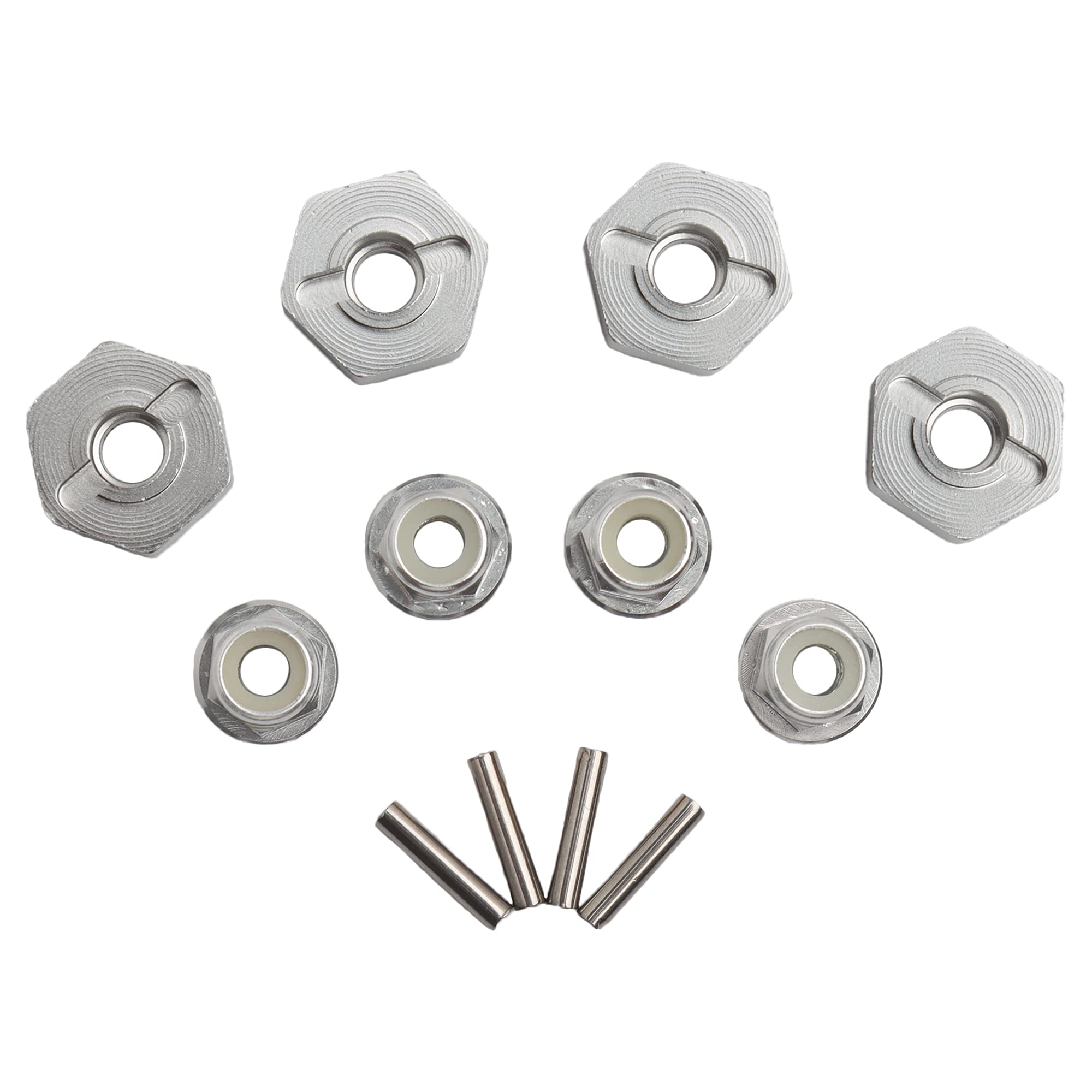 12mm Wheel Hex Hubs Drive Adapter 5mm Thick & Flange M4 Lock Nuts Aluminum for Redcat Axial HSP WLtoys Himoto RC Truck Model Car Upgrade Parts (Silver)