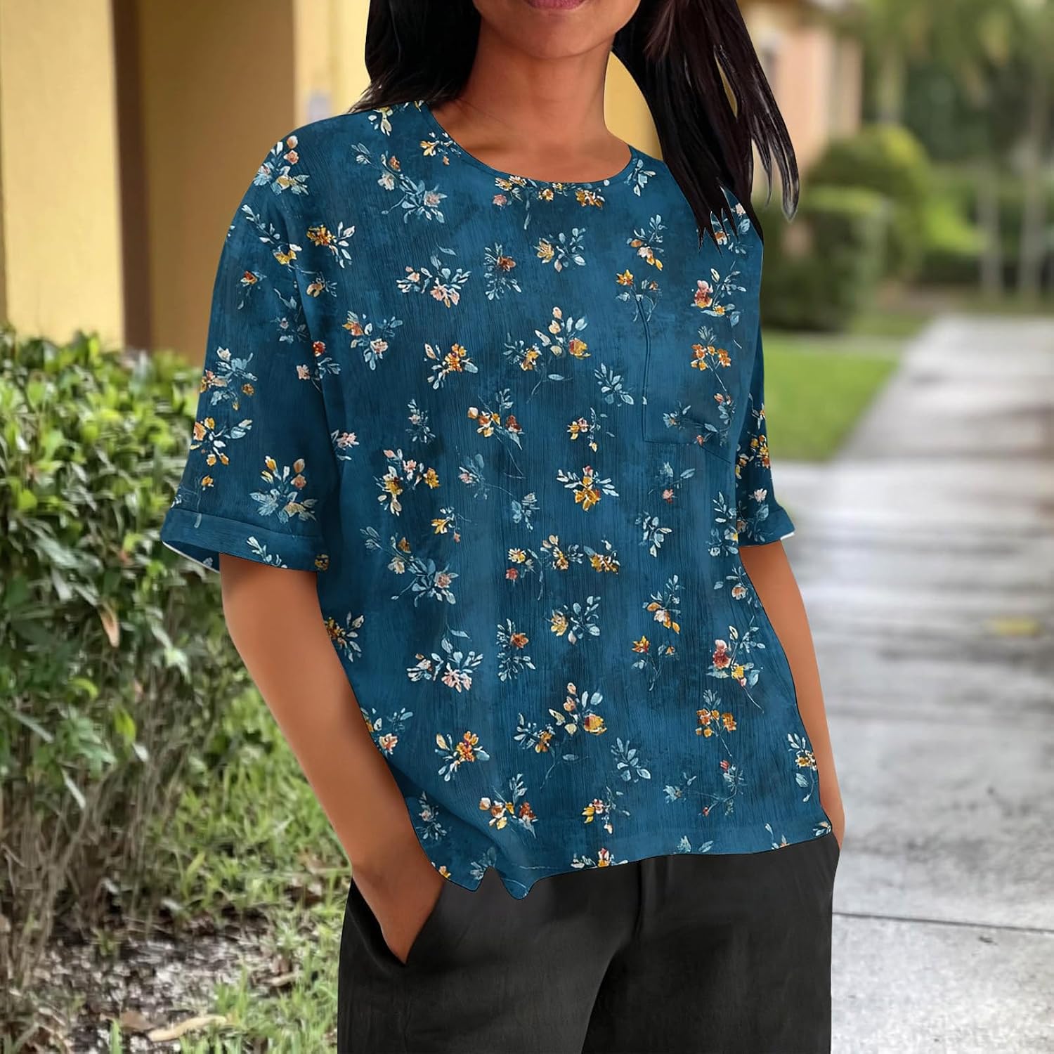 Womens Short Length Sleeve Tops Crew Neck Sweatshirt Casual Tshirts Loose Fit Shirts Sport Blouses Basic Tees S-3XL Pullover