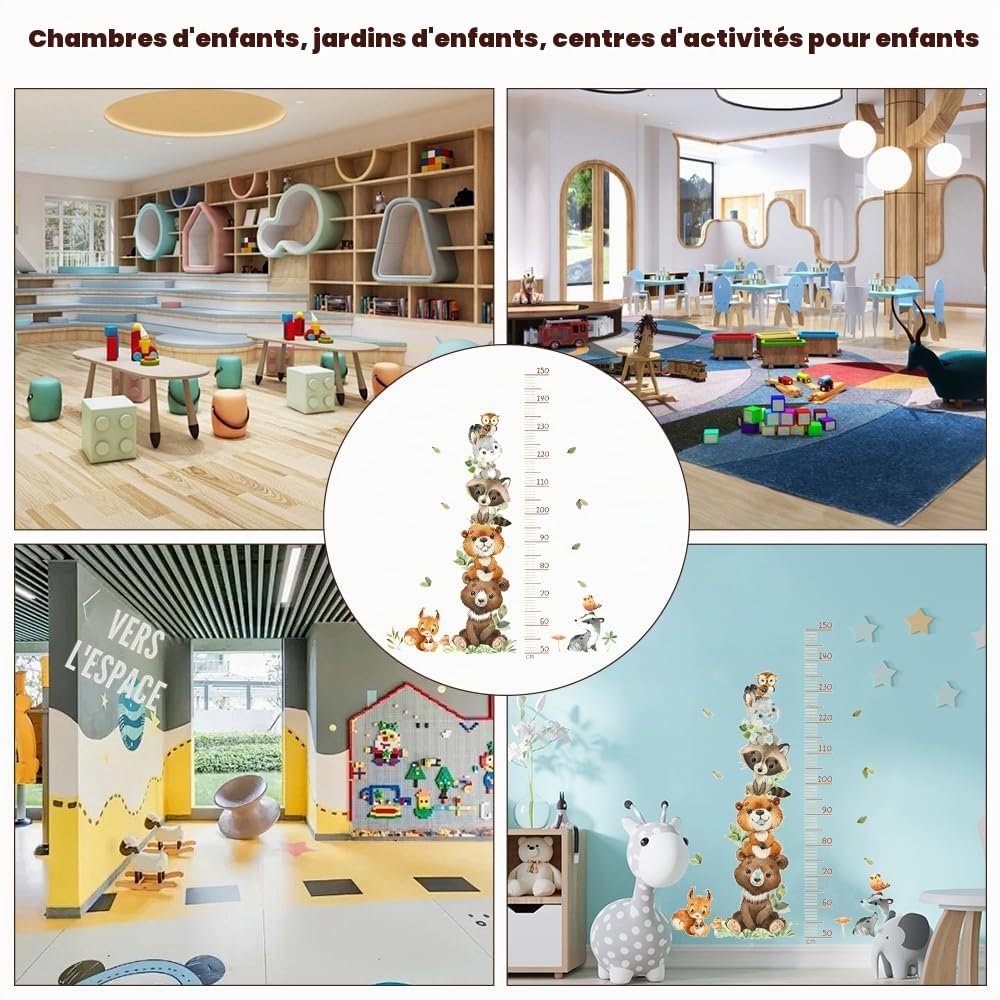 Toise Murale Enfant 50-150 cm - Tableau de Hauteur Animaux de la Forêt - Stickers Muraux pour Crèche
