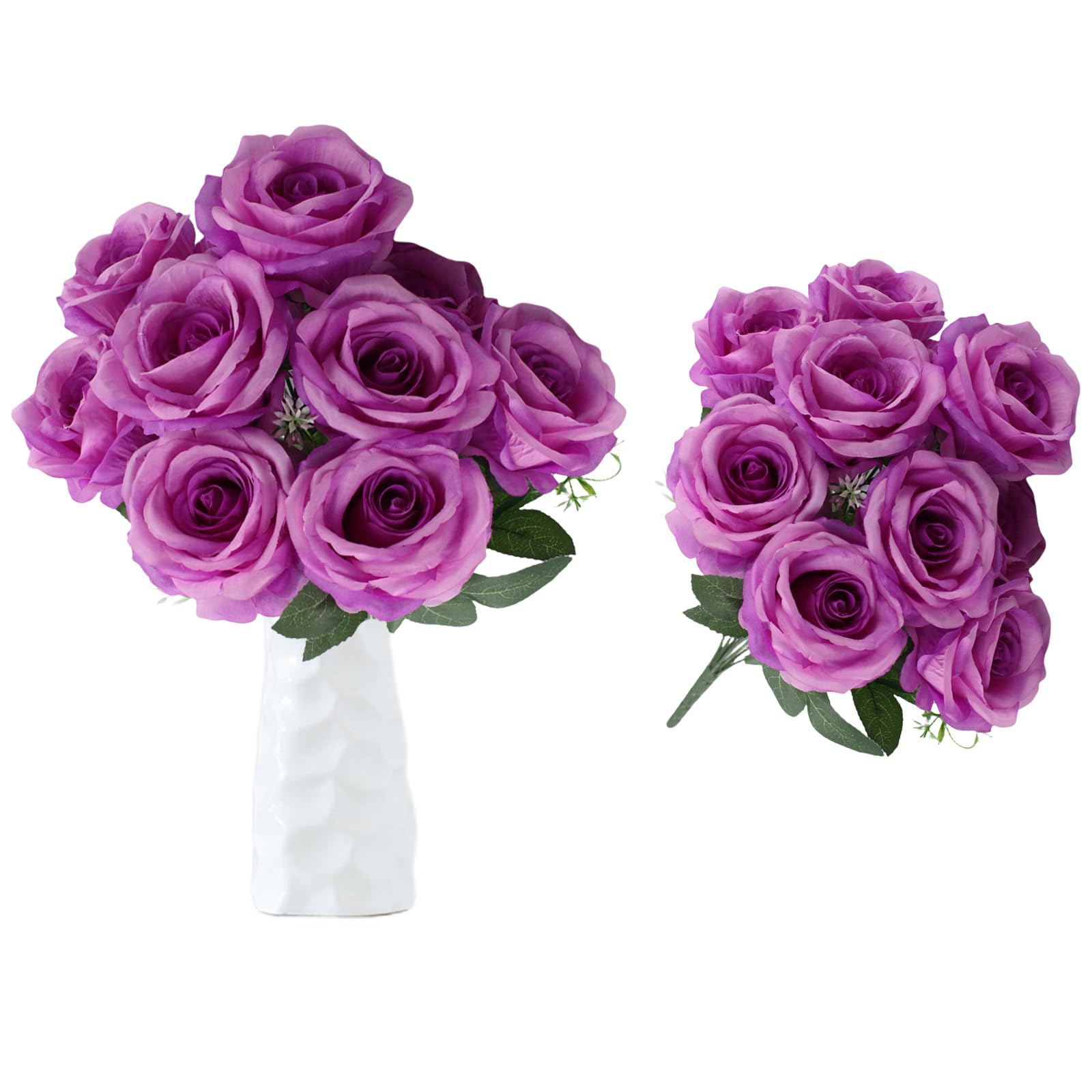 astylishome Roses Artificial Flowers 10 PCS Fake Flower with Long Stem Blooms Rose Wedding Bridal Bouquet Arrangement Home Decoration Party Centerpieces Purple 1215