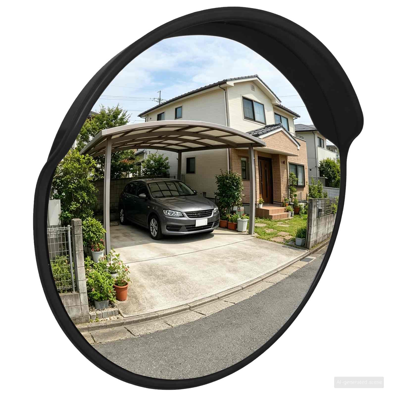 vidaXL Espejo convexo de tráfico para exteriores, color negro, diámetro de 75 cm, aumenta la visibilidad, seguridad en la carretera, ayuda para cruzar, colocación de estancamiento