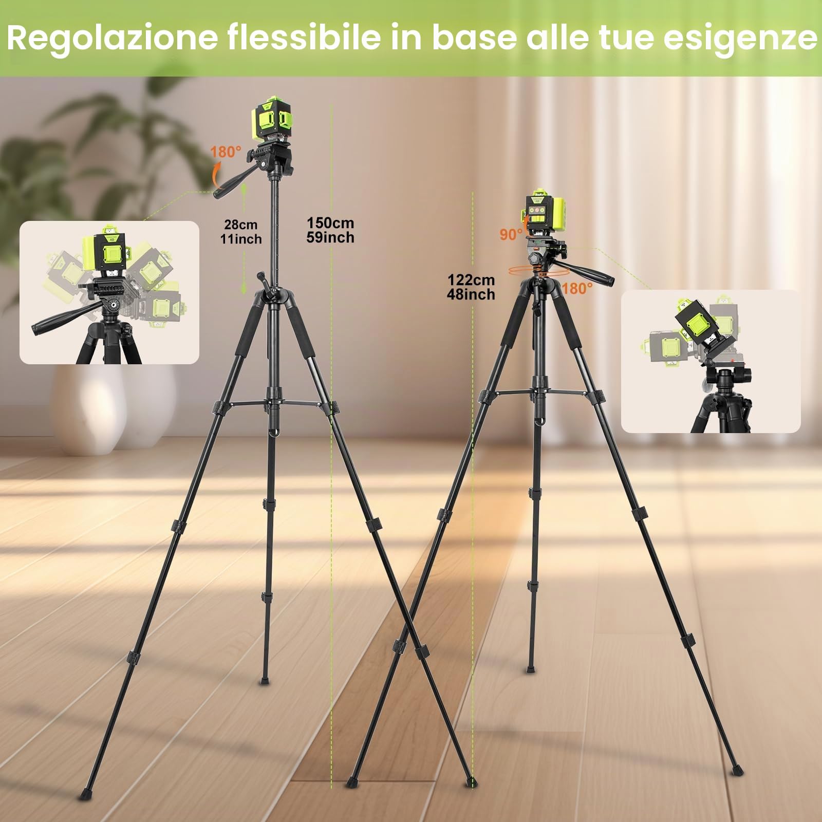 Livella Laser Autolivellante 16 Linee, 4 X 360 °Livello Laser Autolivellante Verde, 2 x Batterie, Autolivellante, Supporto Rotante, Telecomando Cabina di Rilevamento (con Treppiede)