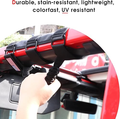 Miniatura 5 de Asas de agarre de cuerda de paracaídas para Jeep Wrangler JK TJ JL CJ YJ 1945-2024 JT UTV ATV - Hebilla de metal mejorada (negro)