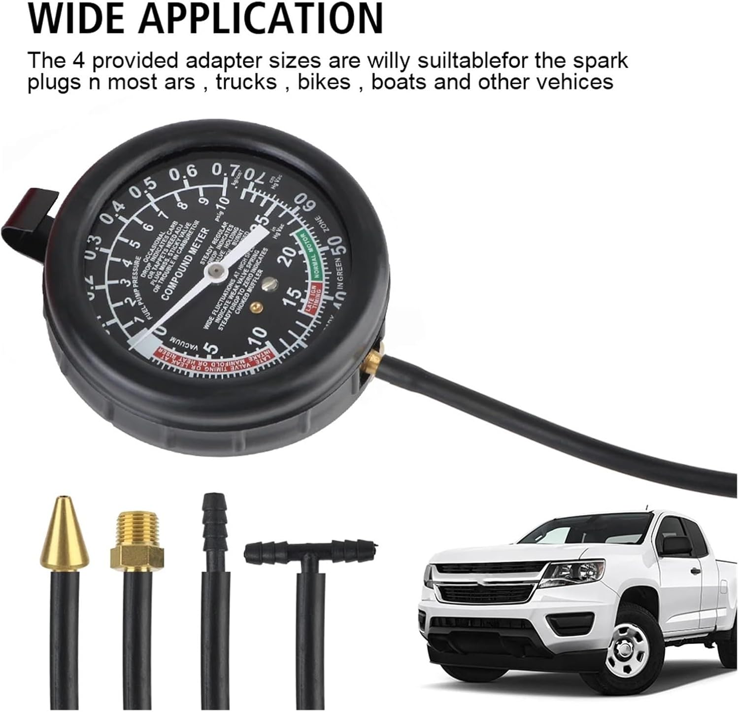 Automotive Manometer Vacuum Pressure Tester Motorcycle Car Cylinder Fuel Exhaust System Oxygen Sensor Test Gauge 4pcs Adapter