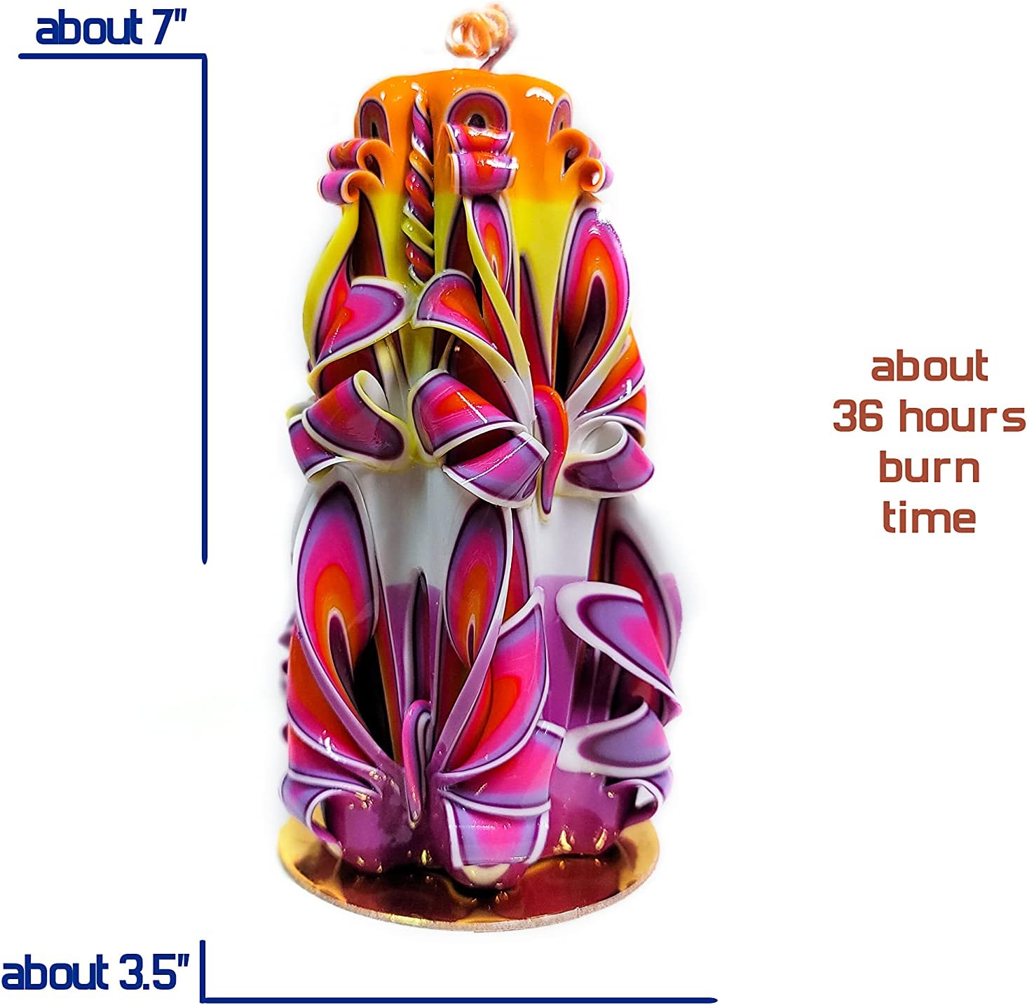 Handmade Gift - Home Decor - Carved Candle - Fire Butterfly - CandleGrace - Orange/Purple/Yellow - 7"x3.5"