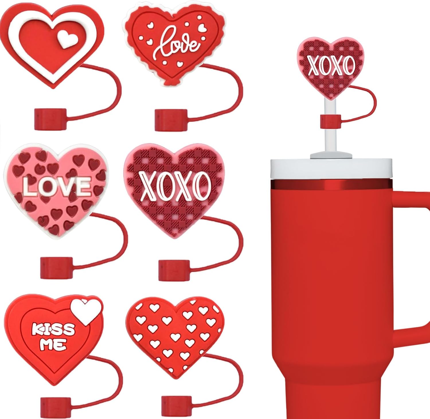 6PCS Love Heart Straw Covers Cap For 9-10mm Reusable Straw Topper Tip Compatible 30&40OZ Cups, Reusable Cup Accessories Decor Valentine's Day Gifts(Heart-6PCS)
