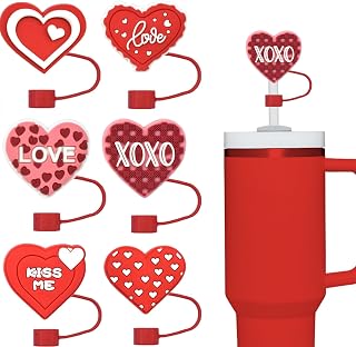 6PCS Love Heart Straw Covers Cap For 9-10mm Reusable Straw Topper Tip Compatible 30&40OZ Cups, Reusable Cup Accessories Decor Valentine's Day Gifts(Heart-6PCS)