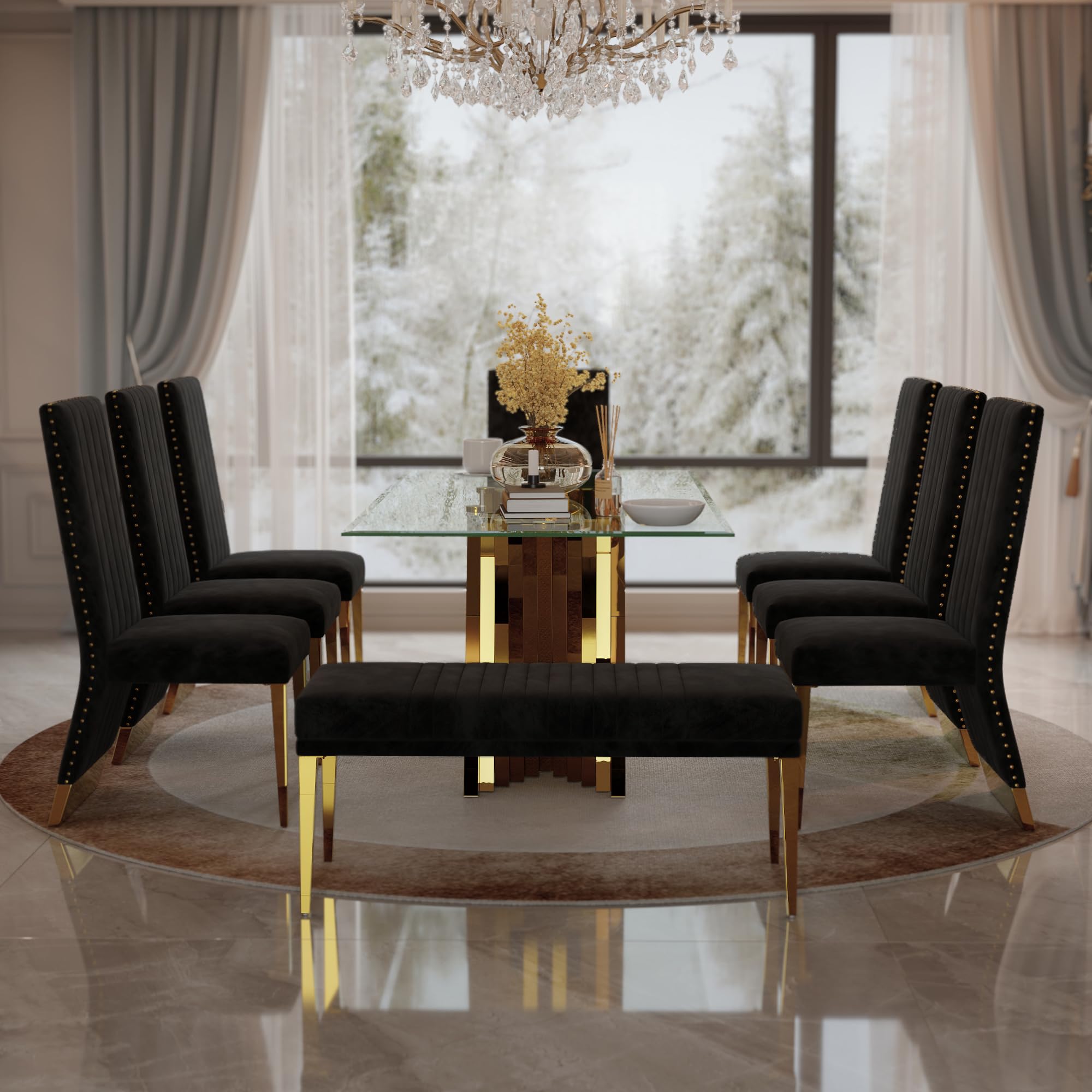 velvet dining bench set