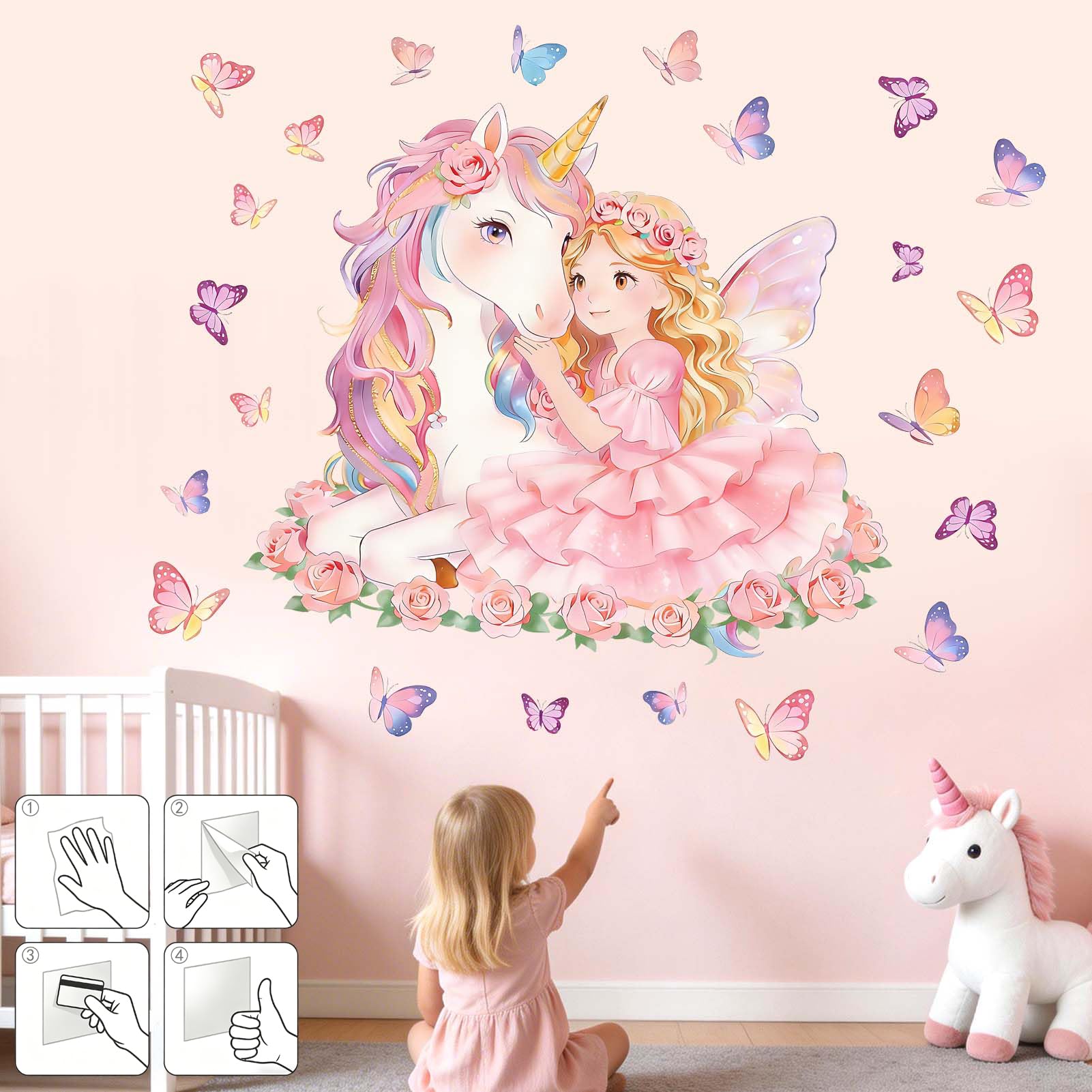 Amimagen Unicorn Wall Stickers for Bedroom: 4-Step Peel and Stick Easy to Apply - 100% Kids Safe Certified - Removable 95%+ Residuee-Free Removal - Vinyl Girls Room Wall Decals 1-12 Years