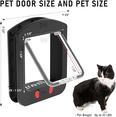 Miniatura 6 de ALUMANI Puerta de gato para puerta interior y puerta exterior, bloqueo de 4 vías con solapa magnética, puerta de gato activada por collar, 2