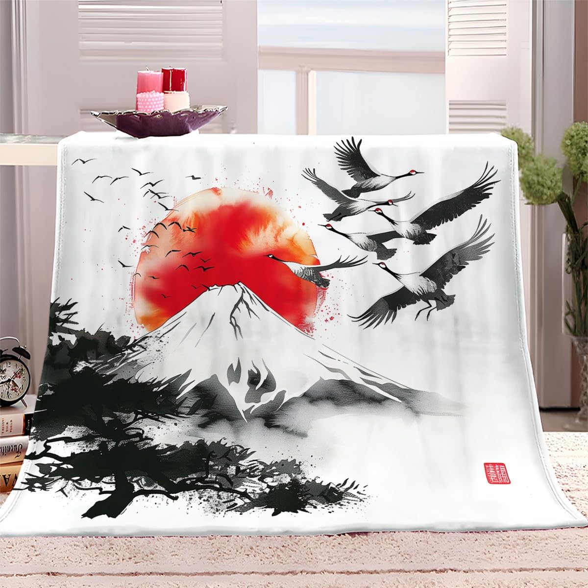 Générique Couverture Polaire 220x240 cm Oiseau De Montagne du Soleil Plaid Couverture Sherpa en Microfibre Douce, Couverture en Flanelle Chaude Et Confortable, 3D Jeté de Canapé