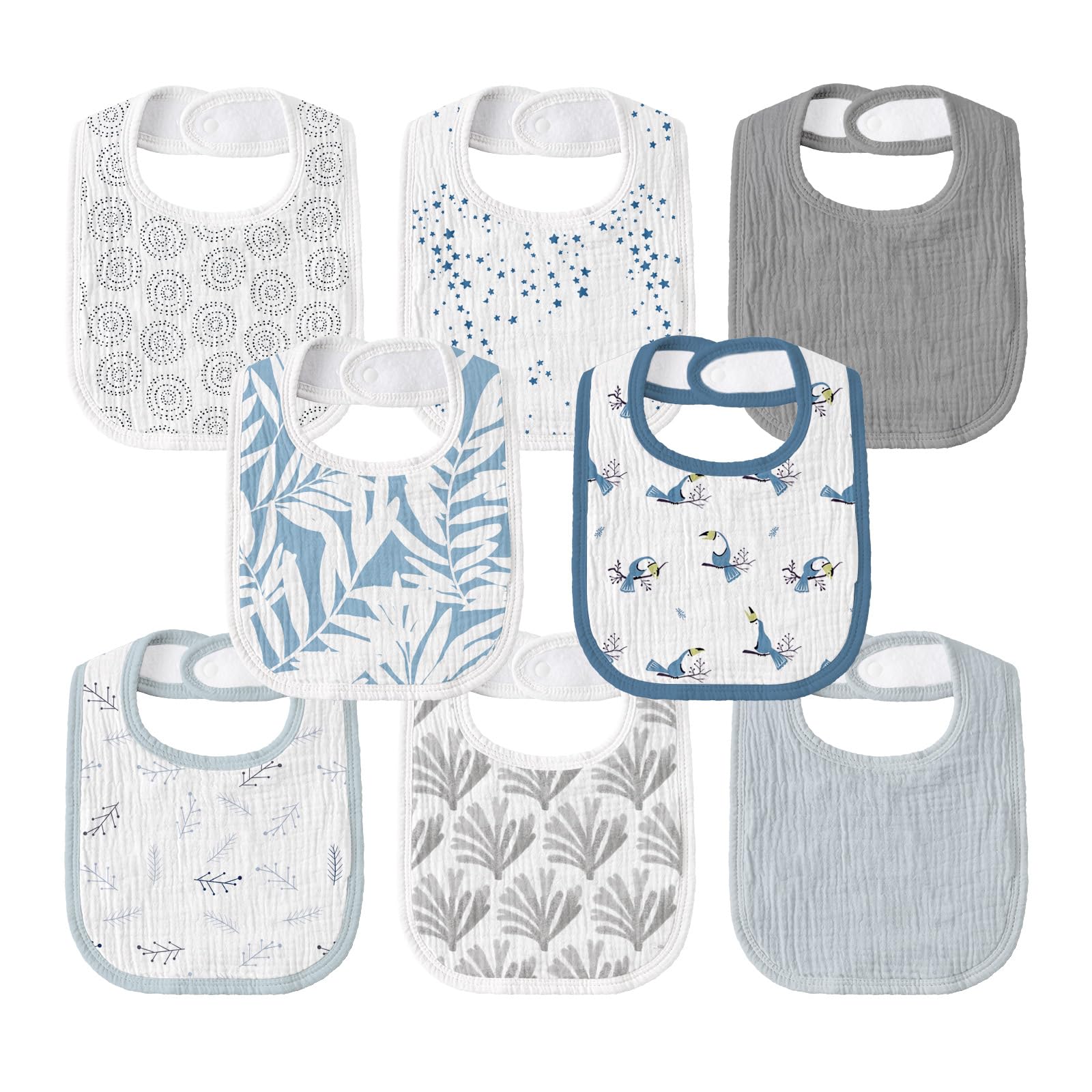 GLLQUEN BABY Muslin Drool Bibs for Boys Girls 8 Pack, Adjustable Baby Bibs for Drooling and Teething, Soft Cotton Baby Bandana Bib for Newborn Feeding