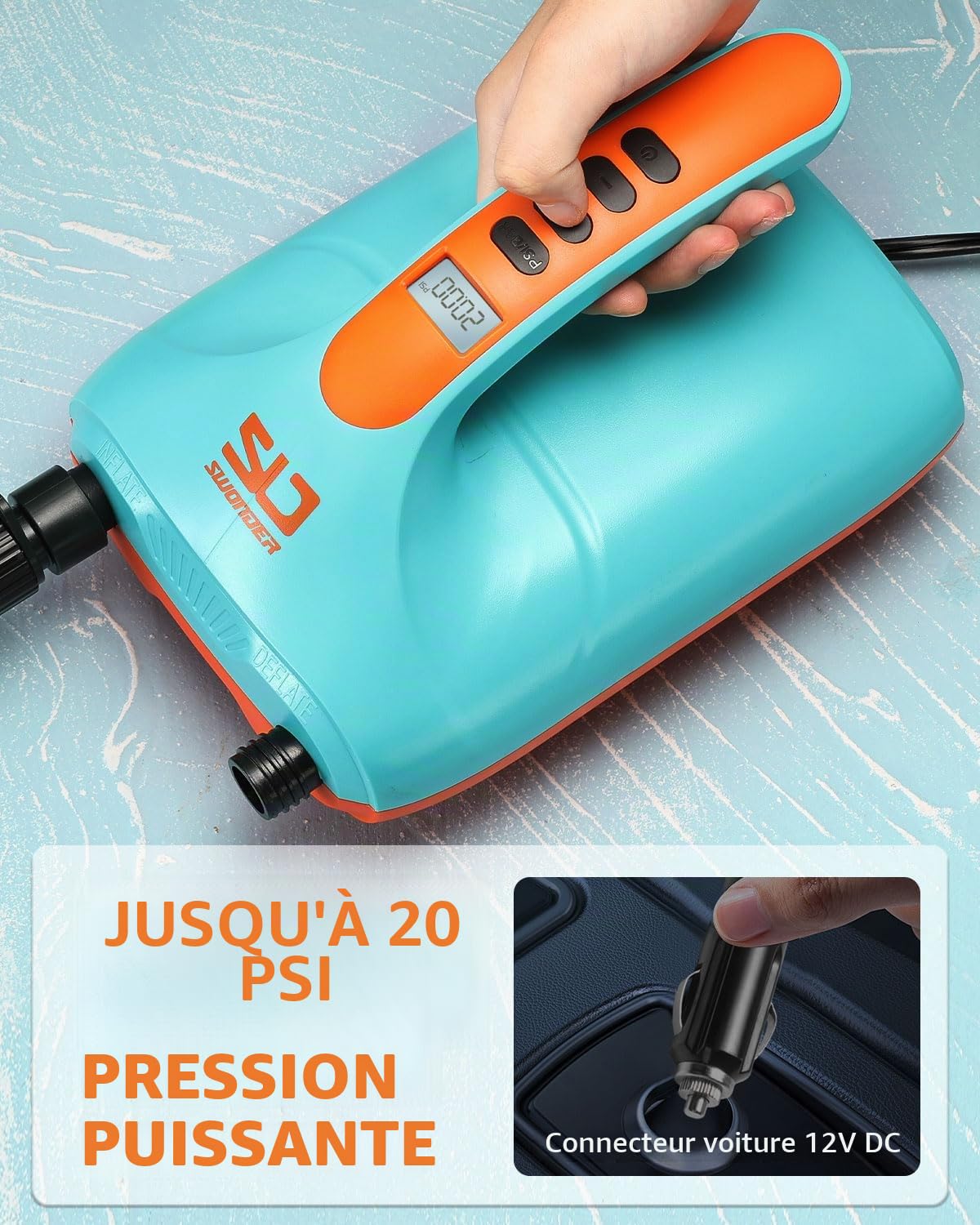Swonder Pompe Électrique Numérique Haute Pression 20 PSI pour Paddle Gonflable, Kayak, Tente – Gonfleur Sup à Double Étape Intelligente avec Arrêt Automatique – Disponible en Deux Couleurs
