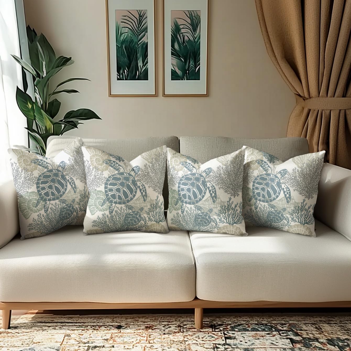 Miuyunya Housses De Coussin Décoratives 45x45cm - Lot De 2 Thème Océan Hippocampe Imperméable