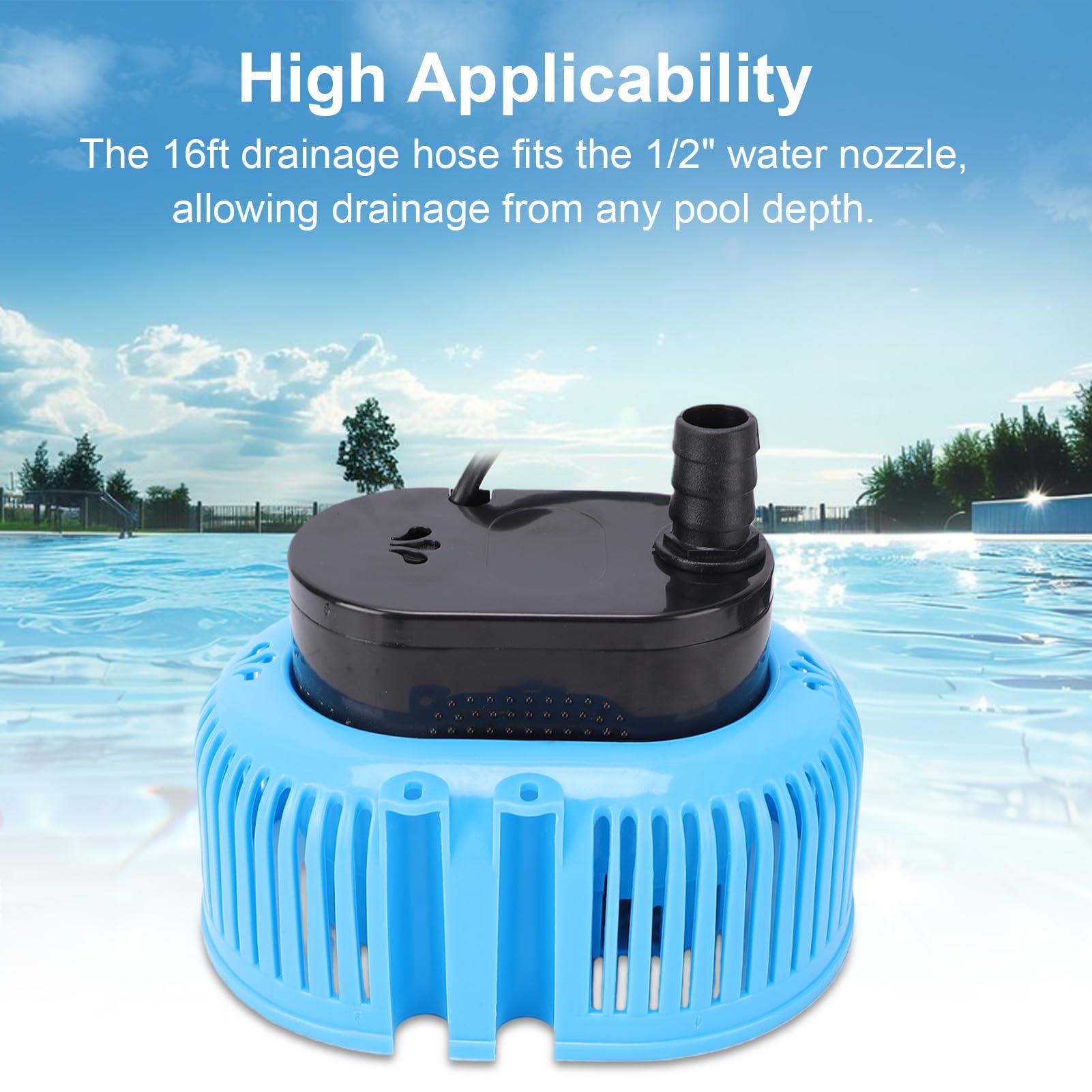 Luocute Bomba de Cubierta para Piscina, Bomba de Agua Sumergible Automática de 850 GPH con Manguera de Drenaje de 16 Pies y 3 Adaptadores, para Piscinas sobre el Suelo, Sótanos (Enchufe europeo