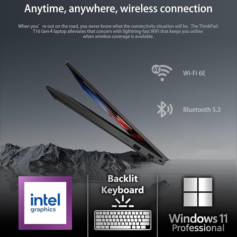 Lenovo ThinkPad T16 Gen 4 Business Laptop, 16" WUXGA IPS Display, Intel Core Ultra 7 255U (Beats i7-1355U), 32GB DDR5 RAM, 512GB SSD, WiFi 6E, Backlit KB, Fingerprint Reader, Windows 11 Pro - Black image 4