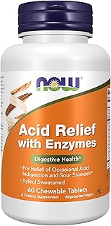 NOW Foods Supplements, Acid Relief with Enzymes, Xylitol Sweetened, Digestive Health*, 60 Chewables