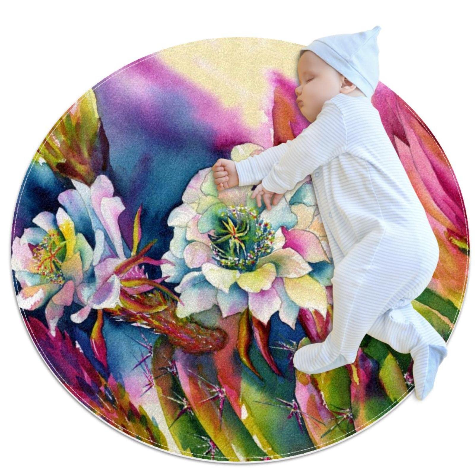 Tapis de jeu enfants JDEZ fleur de cactus pour créer un coin lecture doux