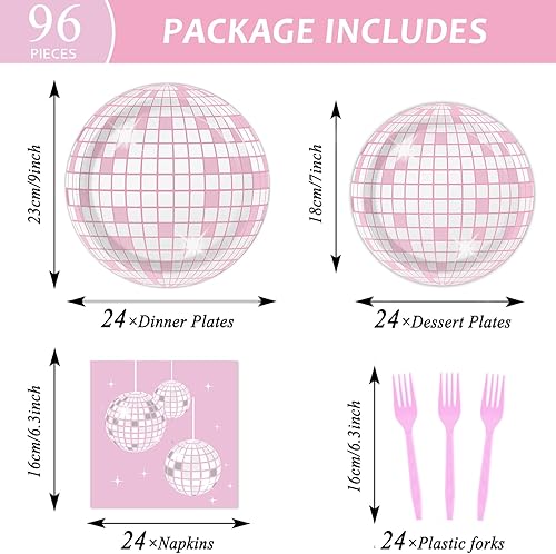 Miniatura 2 de 96 platos y servilletas de fiesta de discoteca rosa y plateados, decoraciones de fiesta de cumpleaños de discoteca rosa de los años 70, juego de
