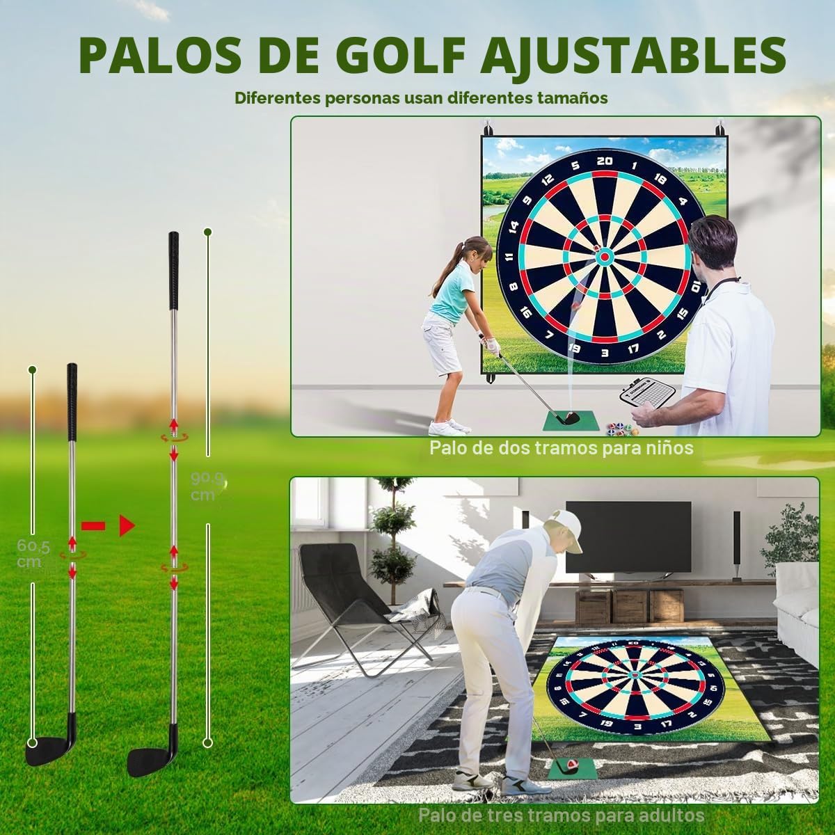 Juego de virutas de golf alfombrillas adhesivas para práctica de dardos, equipo de ayuda de entrenamiento con 20 pelotas de golf y 10 dardos