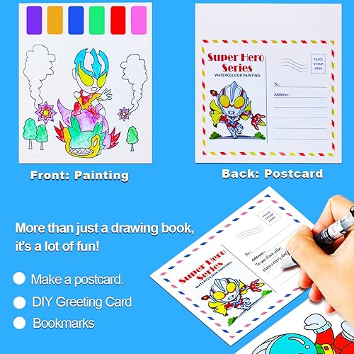 Vista 5 de JUNQIU - Juego de pintura de acuarela para niños, libros de pintura con agua para niños de 4 a 8 años, libro de pintura de acuarela de bolsillo, kit