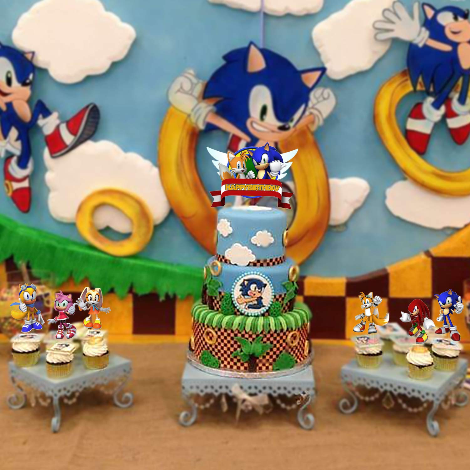 Set of Acrylic Sonic the Hedgehog Happy Birthday Cake Topper, Sonic the
