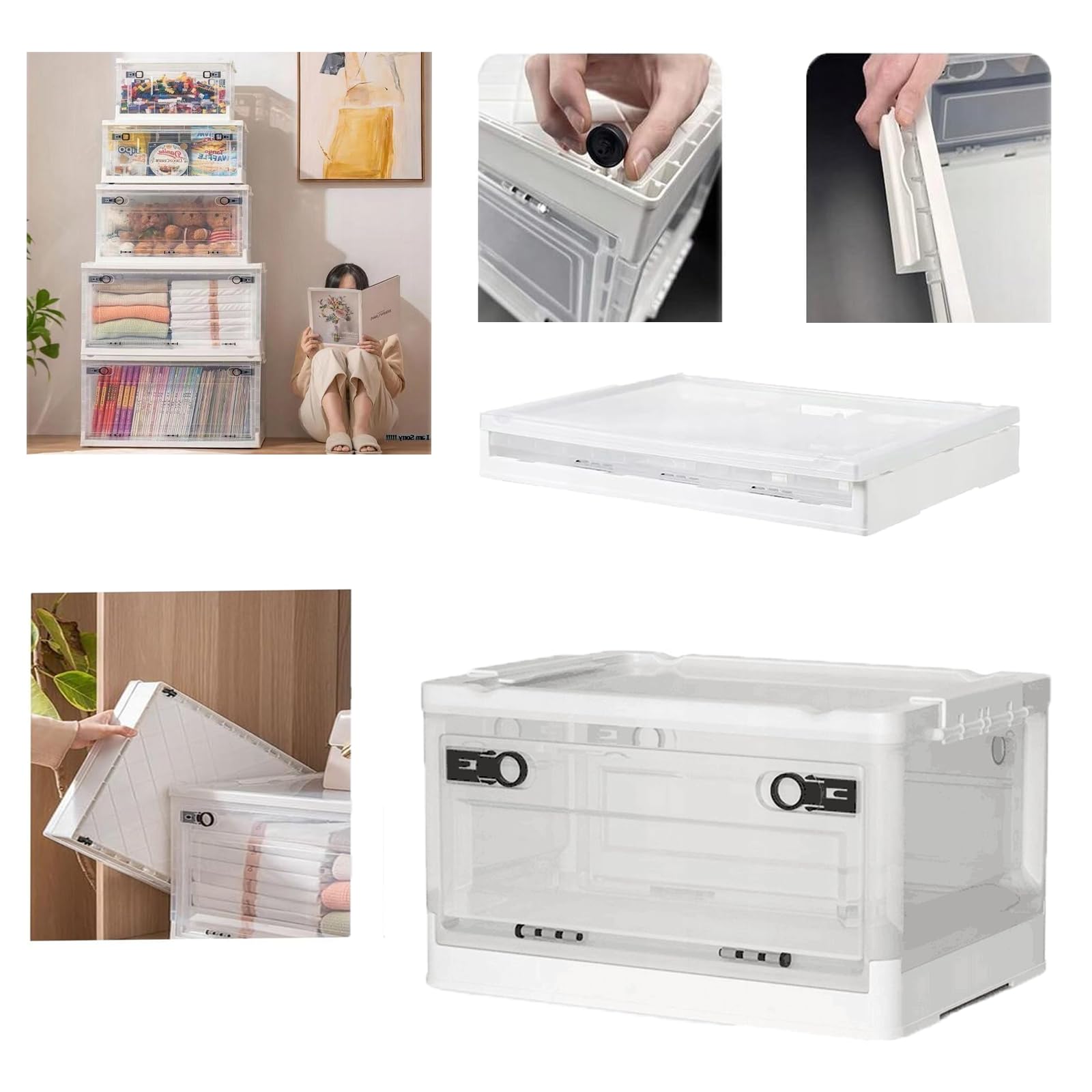 Hooha Aufbewahrungsbox Mit Rollen Und Deckel, dreifache Öffnung Organizer, Transparent,56L Boxen,Stapelbar, PP Plastik, Für Bettwäsche/Spielzeug/Kleidung/Getränke/Bücher