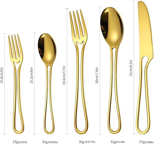 Miniatura 6 de A  HOUSEWARE Gold Hanging Flatware Set 4 Hollow Handle Stainless Steel Silverware 20 Pieces Forks Spoons and Knives Durable Safe Dishwasher