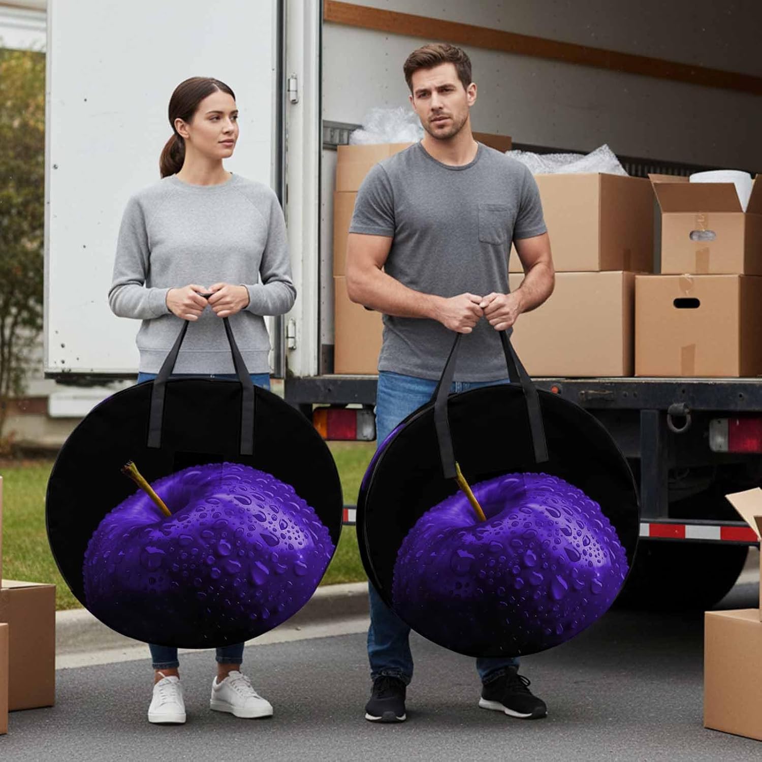 Storage Bag Purple Fruit Round Storage Totes Bins Closet Organizers with Zippers & Handle Berry Drops Clothes Storage Container for Bedroom Dorm Space Saving Packing Supplies Moving Bags