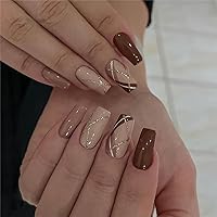 Vista 18 de Uñas postizas Rilafuvu de longitud media con punta francesa, uñas de cobertura completa, uñas cuadradas a presión, uñas rosas con diseños de flores