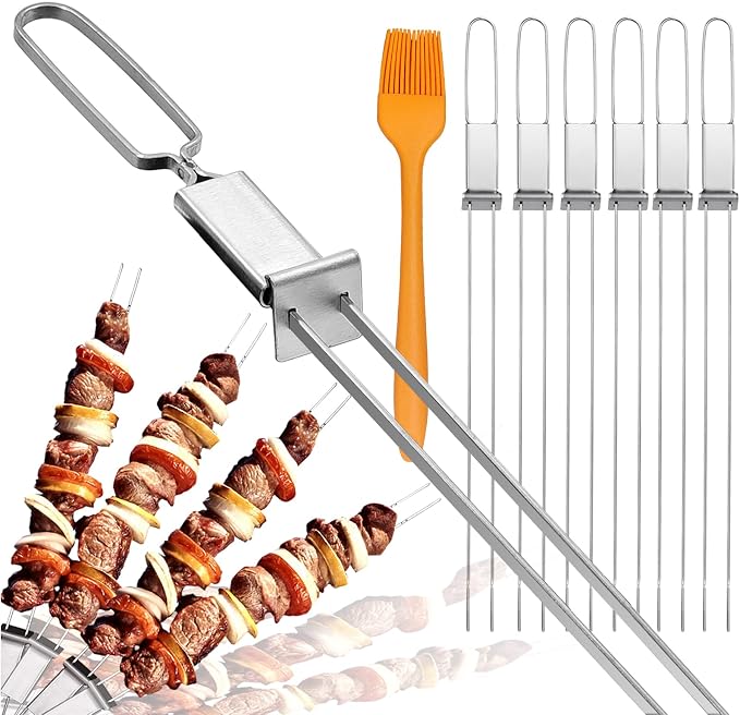 Skewers for Grilling- 17 inch (6 Pack) Double Pronged Flat