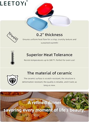 Miniatura 2 de LEETOYI Plato de cerámica para hornear pequeño, 2 piezas de porcelana rectangular para hornear con doble asa, moldes para hornear para cocinar y