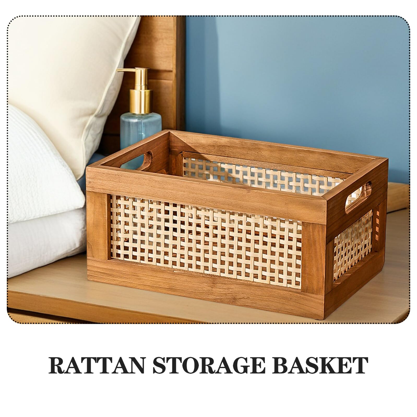 VICASKY Cesto Portaoggetti in Legno e Bambù Design Intrecciato, Leggero e Facile da Maneggiare, per Organizzare Cosmetici e Oggetti da Scrivania, Dimensioni 35x25x16cm