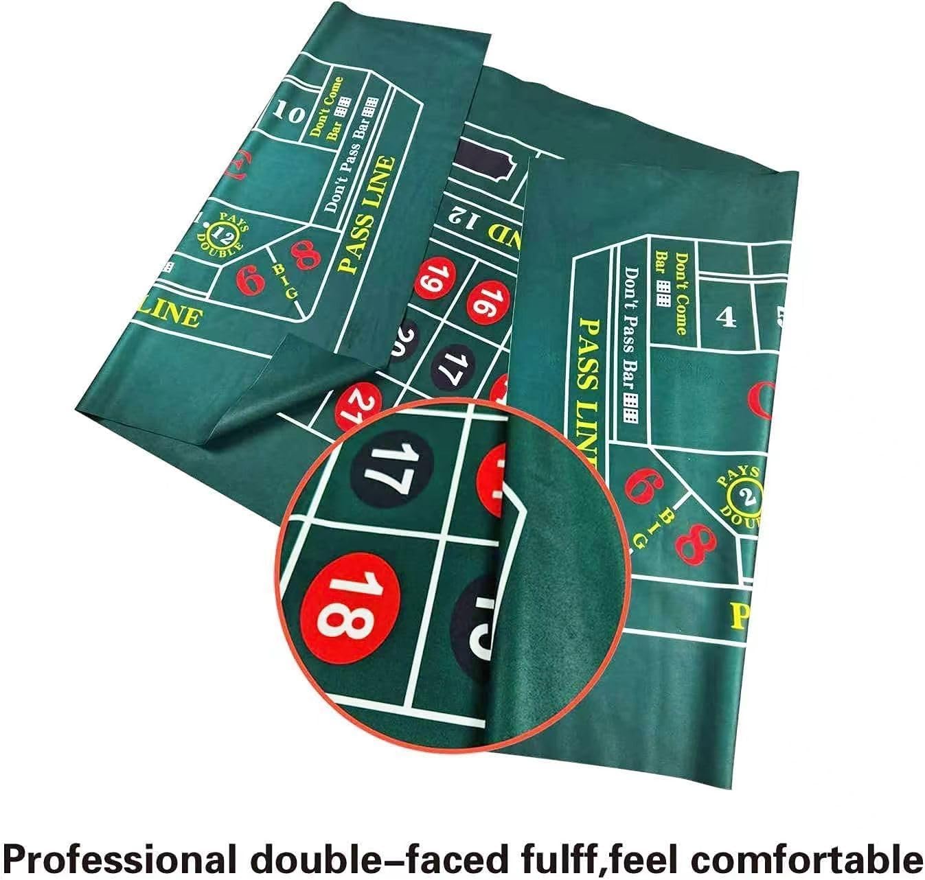84 X 42 Inches Texas Holdem/Blackjack and Roulette/Craps Gambling Tablecloth, Flannel, Double Sides,100% Durable Fabric, Waterproof, Washable and Ironable. (Green/Green)