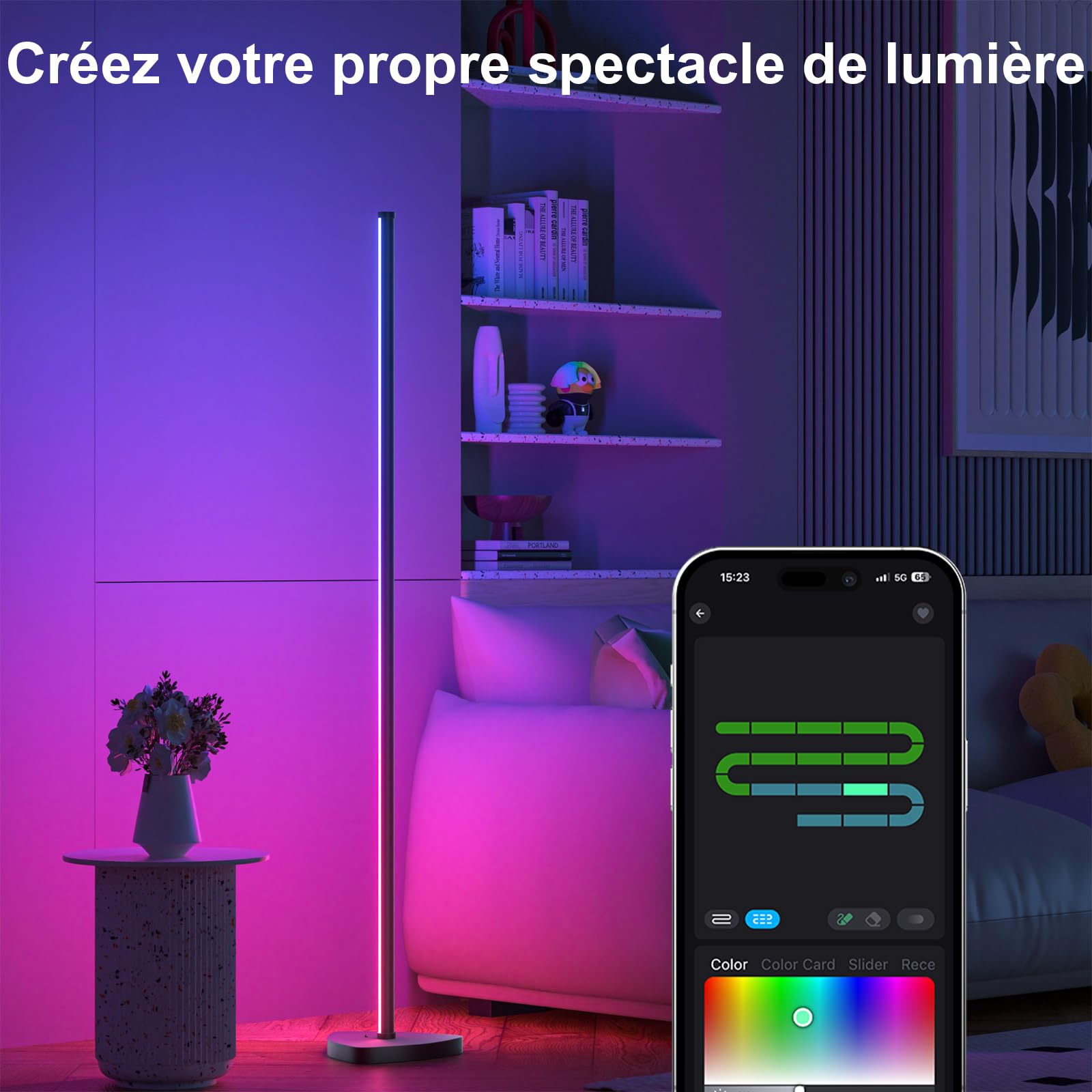 Lampadaire LED d'Angle, 143cm Lampe sur Pied RGB avec APP Contrôle et Télécommande, Musique Sync&16 Millions Couleurs, Lampadaire Salon pour Chambre, Salle de Jeux & Décoration de Fête