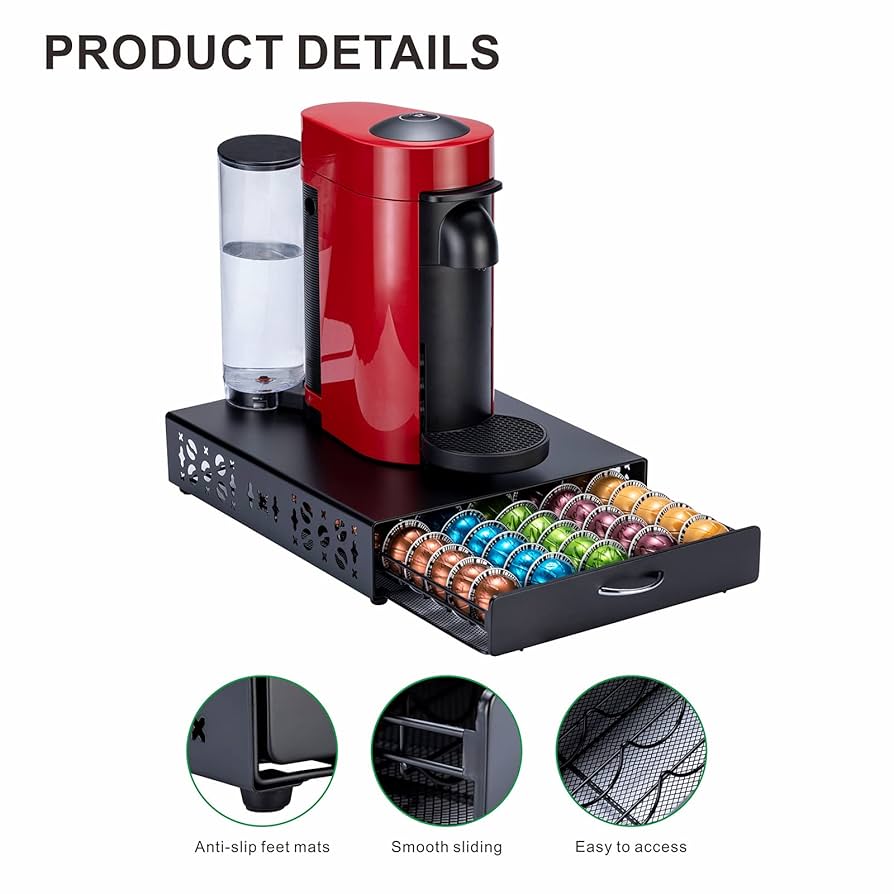 Nespresso Vertuo Pods ZCDCP Nespresso Pod Holder Vertuo Pod Storage Drawer Black Metal Coffee Pod Holder For Vertuoline Capsule Orgainzer 50 Pods Nespresso Vertuo Pod Holder