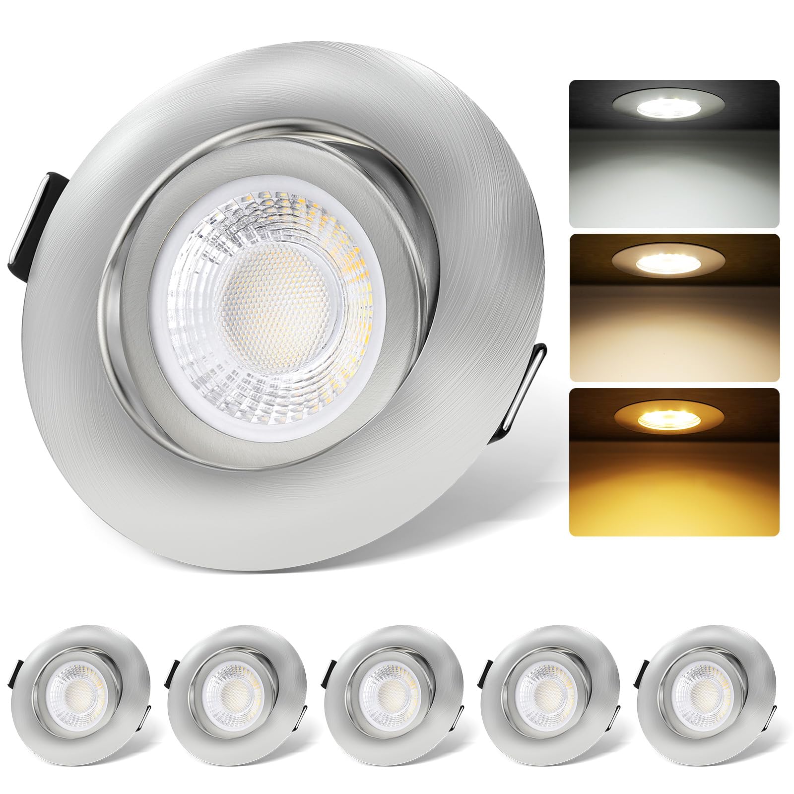 LED Einbaustrahler 230V Dimmbar LED Spots 6W IP44 Bad Einbauleuchten Schwenkbar Deckenspots,Warmweiß Neutralweiß Kaltweiß deckenleuchte für Badezimmer Küche Wohnzimmer,6er Set