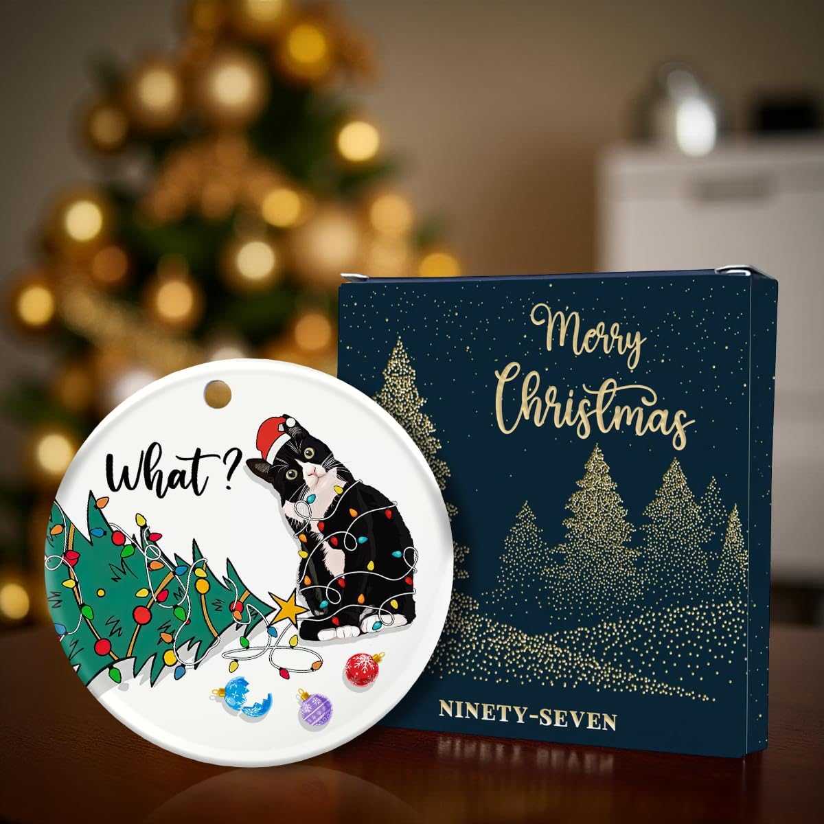 Tuxedo Cat Ornament - Meowy Christmas Ornament - Christmas Holiday Decor, Gifts for Cat Mama - Christmas Tree Decoration Ceramic Ornaments - Christmas Ornament 2025 image 4