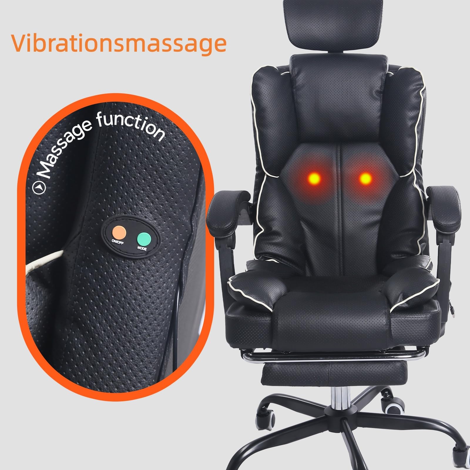 Ergonomischer Gaming‑Stuhl mit Ventilator, Luftkühler und Kühlung – Belüfteter Kühlsitz, Bürostuhl mit Liegefunktion, sanfte Vibrationsmassage, Chefstuhlmit mehrwinkliger Verstellung(Schwarz)