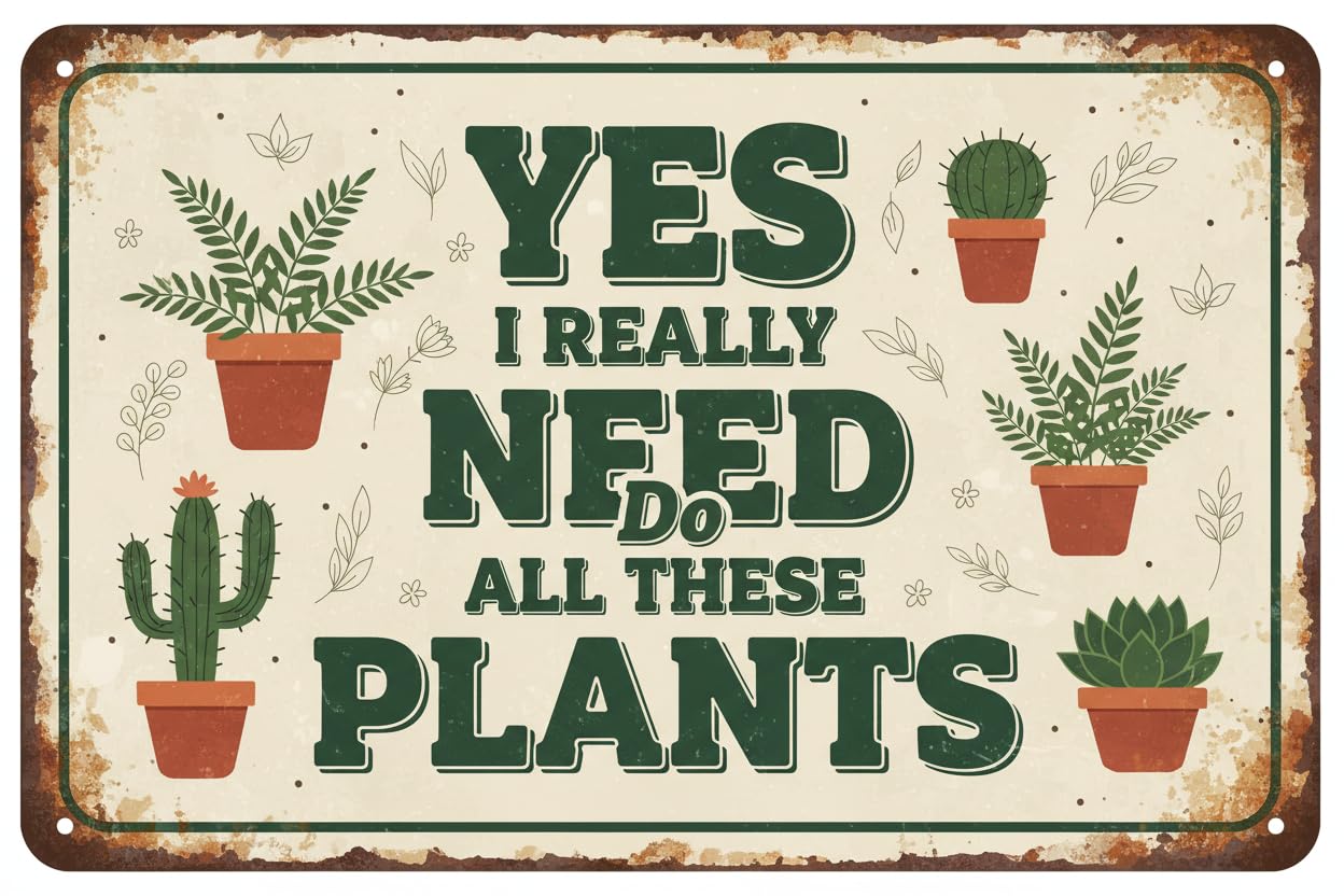 Yes I Really Need All These Plants Tin Sign, 8x12 Inch