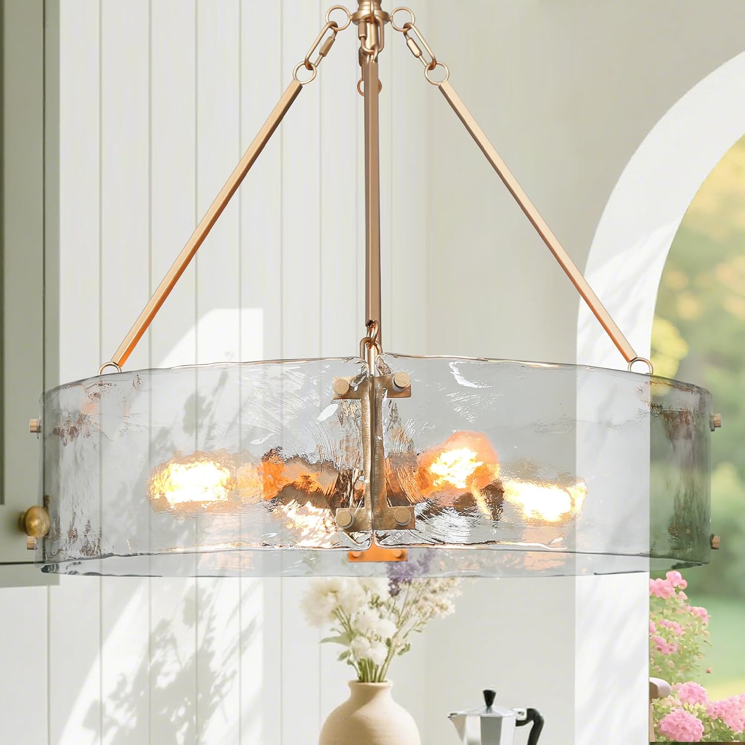 KSANA Farmhouse Drum Chandelier, Modern Faux Wood Light Fixture for Dining Rooms, Living Room, Bedroom and Foyer