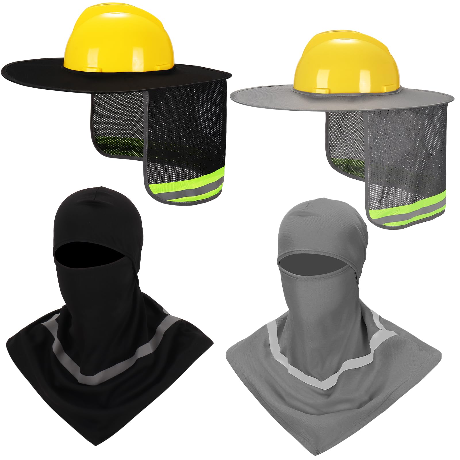 Ultrafun 4 Pcs Hard Hat Sun Shade Full Brim Mesh Balaclava Neck Sun Protection with Reflective Strip(Not Include Hard Hat) (US, Alpha, One Size, 2