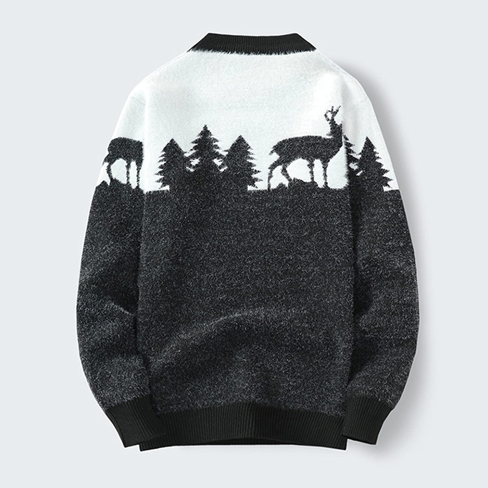 Feziakuk Kersttrui voor heren, Kerstmis, rendier, gebreide trui, winter, warm, kersttrui, lange mouwen, feestelijke trui, bruin, M