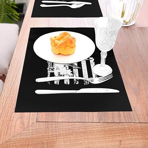 Miniatura 5 de Oilfield USA Flag Durable Waterproof - Paquete de 4 manteles individuales tejidos de PVC, diseño elegante, fácil protección de mesa