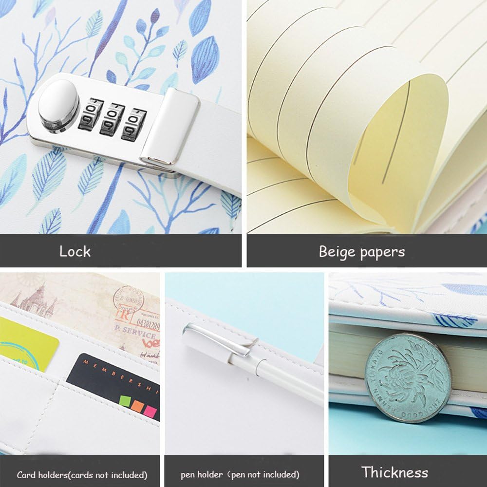 Mruiks A5 PU Leather Wirebound Notebooks with Lock Diary Book Journal Sketchbook,A5(150x215mm), (Butterfly) - Image 4
