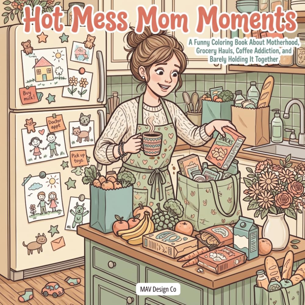 Hot Mess Mom Moments A Funny Coloring Book About Motherhood, Grocery Hauls, Coffee Addiction, and Barely Holding It Together: Featuring Relatable Mom ... Survival Snacks, and Caffeine-Fueled Days