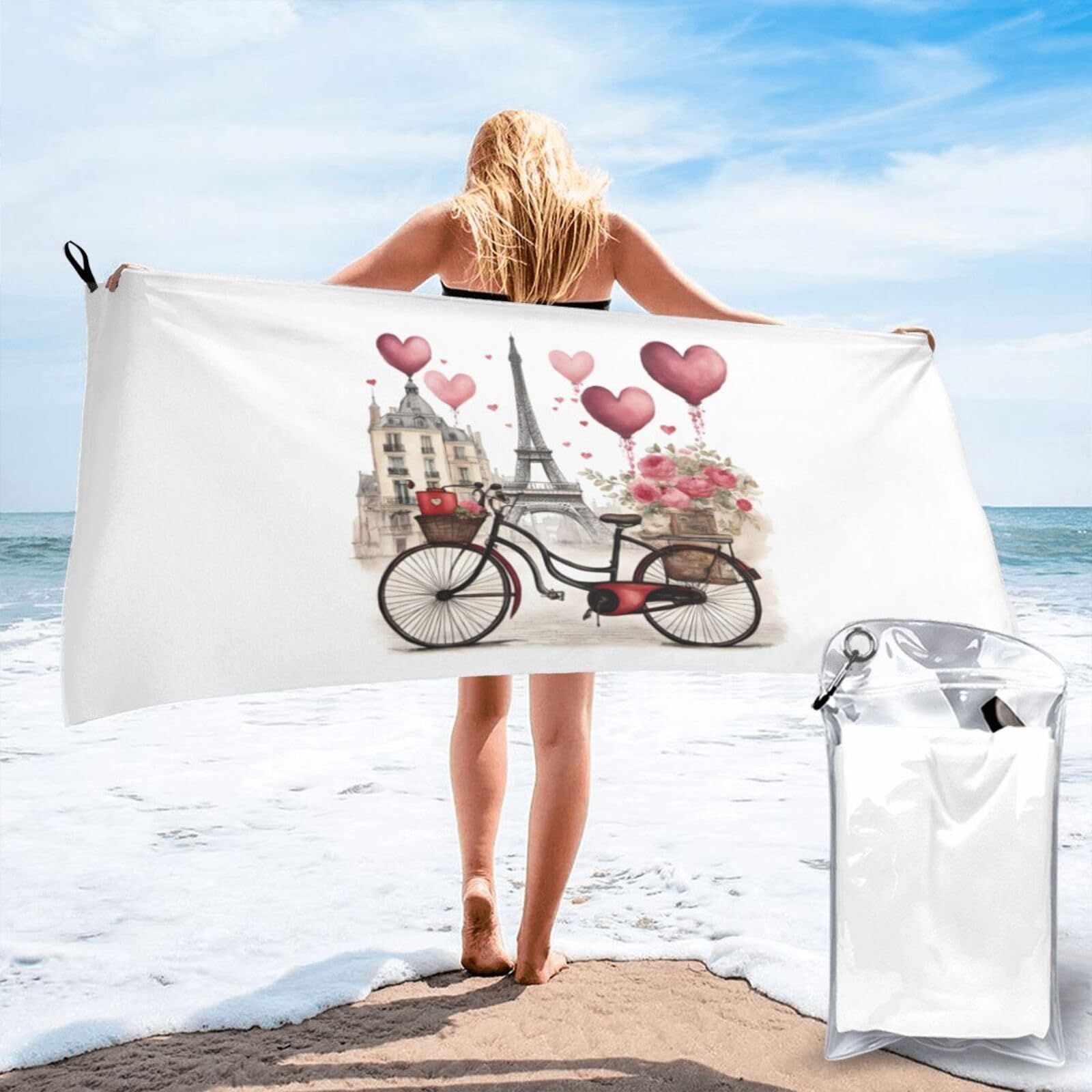 NImongt Love Paris Tower Coffee Wine Perfume Bicycle Heart Print Adult Towel Travel Gym Beach Hiking Yoga Camping Lightweight Quick Dry Versatile