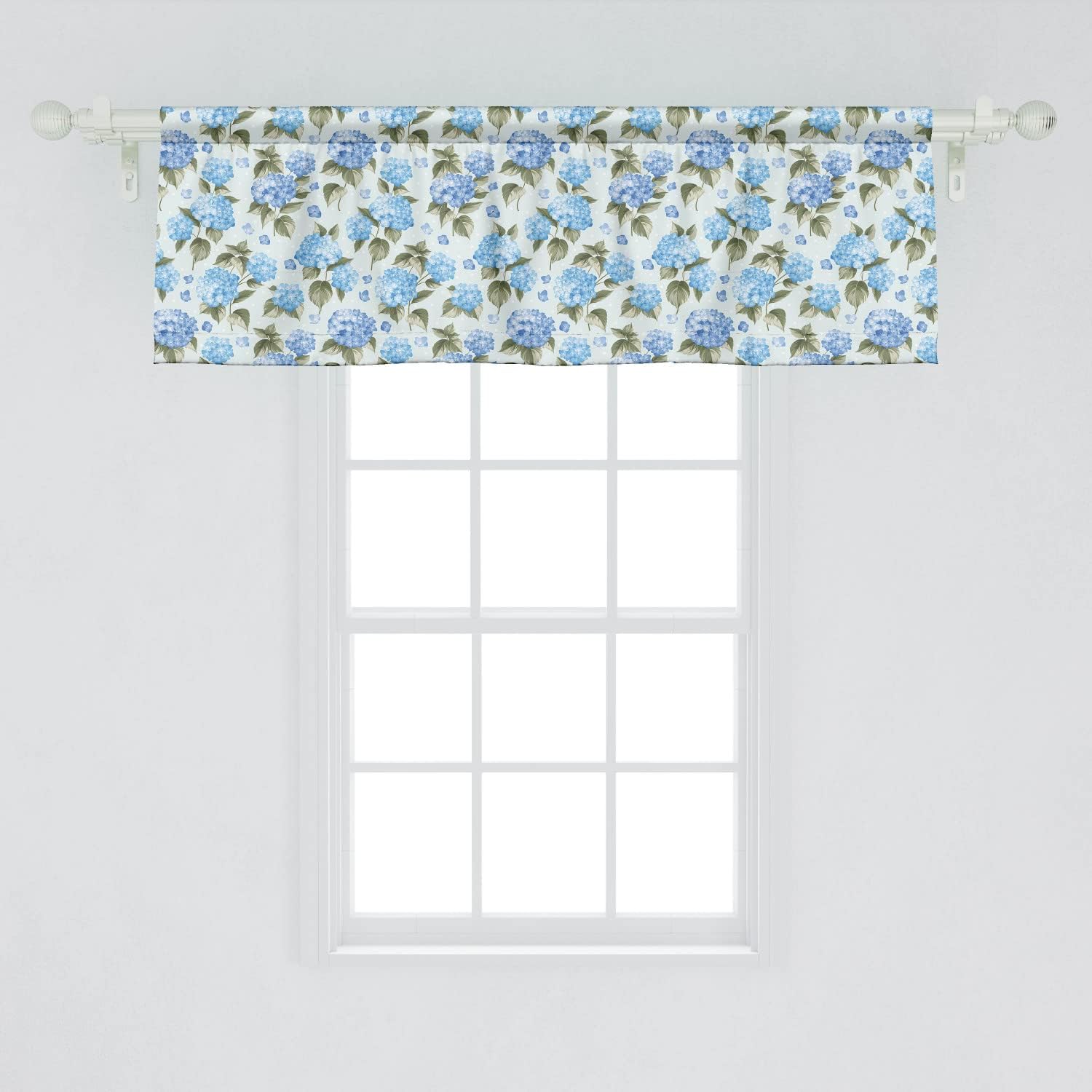 Ambesonne Flower Window Valance Pack of 2, Hydrangea Flowers Over Soft Background Wedding Bridal Design, Rod Pocket Curtain Valances for Kitchen Bedroom, 54" X 18", Aqua Green